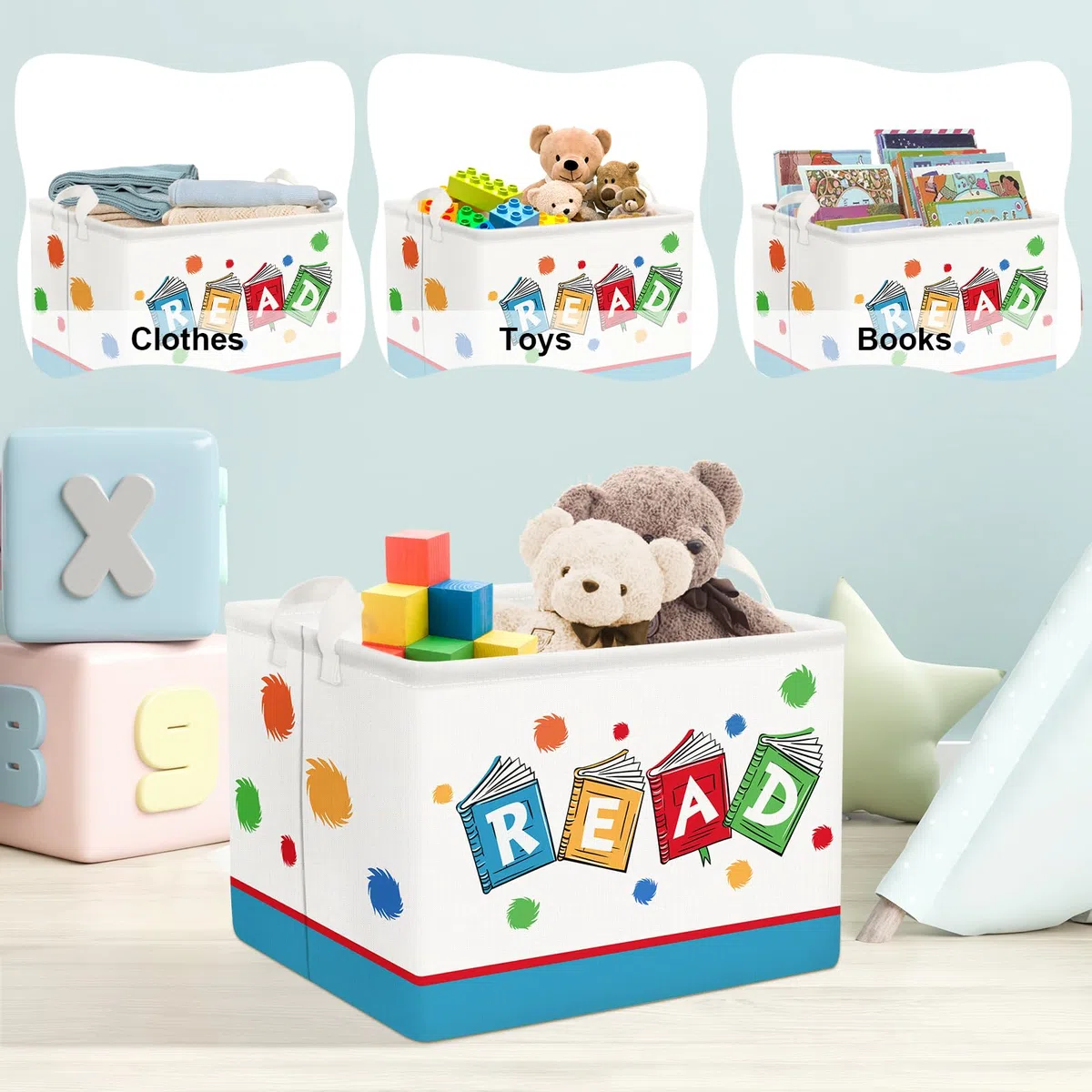 Clastyle Ceste Biancheria Bambini Studio Cestino Giocattoli Vestiti Impermeabile per Ragazzo Ragazza Cestino Portaoggetti per Bagno Cameretta Bucato, Libro, 40 * 30 * 30 cm