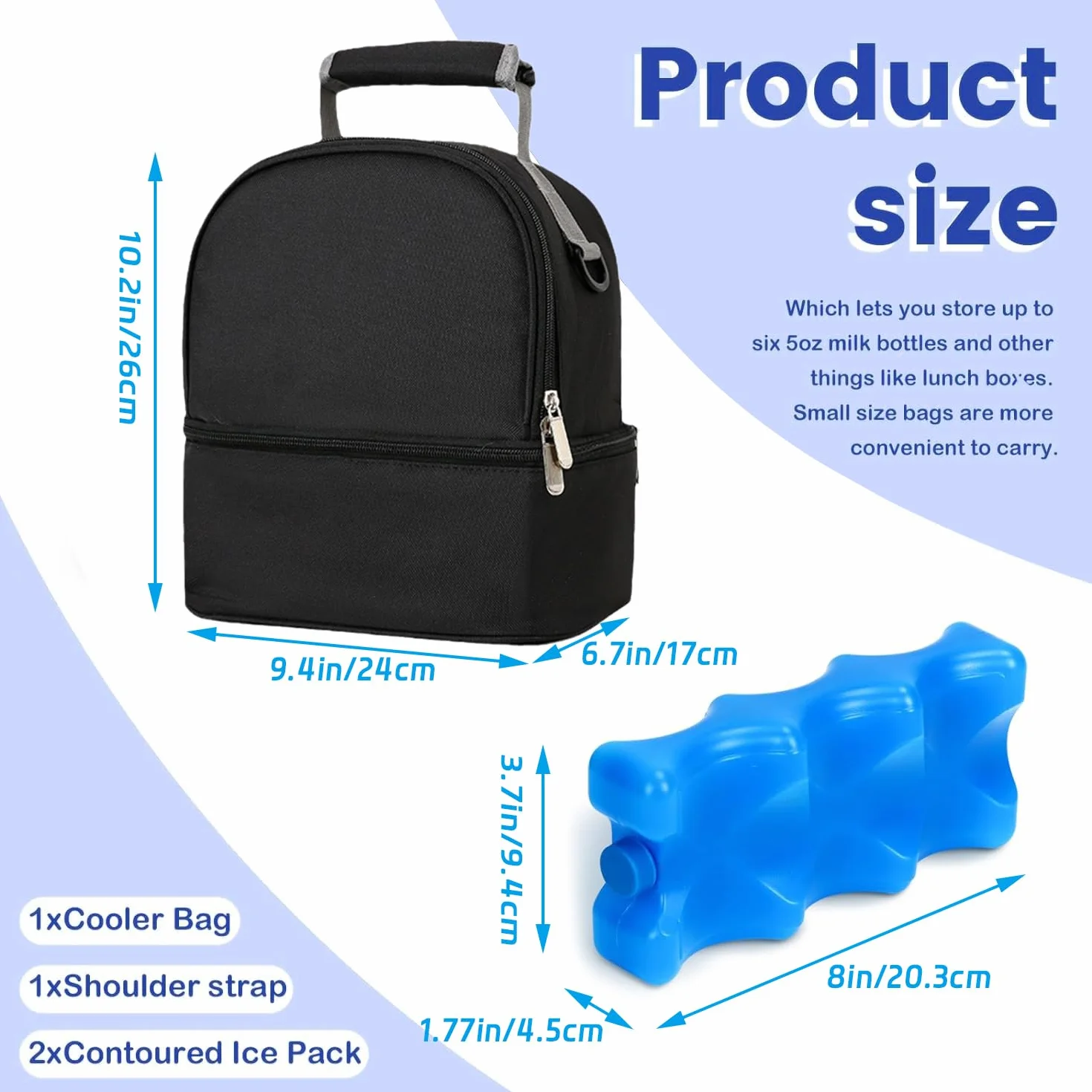 AIFUSI Borsa Termica a Doppio Strato per Latte Materno con Borsa del Ghiaccio, Zaino per Biberon, Borsa Termica Impermeabile per Il Trasporto del Latte Materno (Nero)