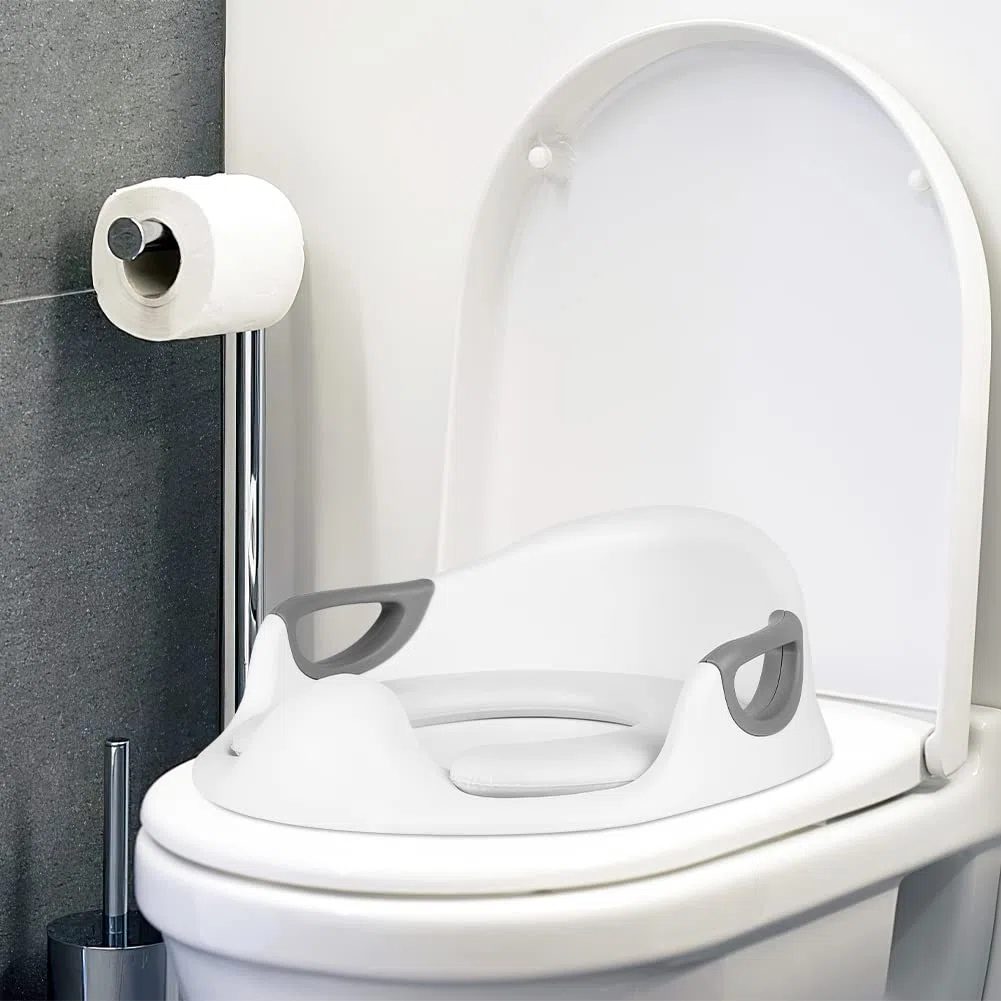 Riduttore per Wc - Riduttore WC per bambini | Sedile WC per bambini | Rialzo WC per bambini con manico e schiena|Timbri in PU (bianco - cerchio WC PVC)