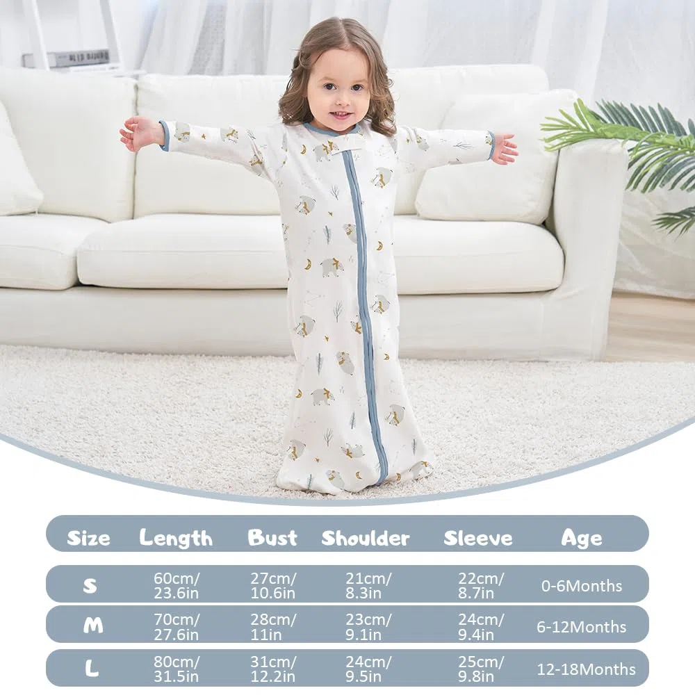 Miracle Baby 2 Pezzi Sacco nanna portatile in 100% cotone, a maniche lunghe,ceniera, per bambini da 0 a 18 mesi