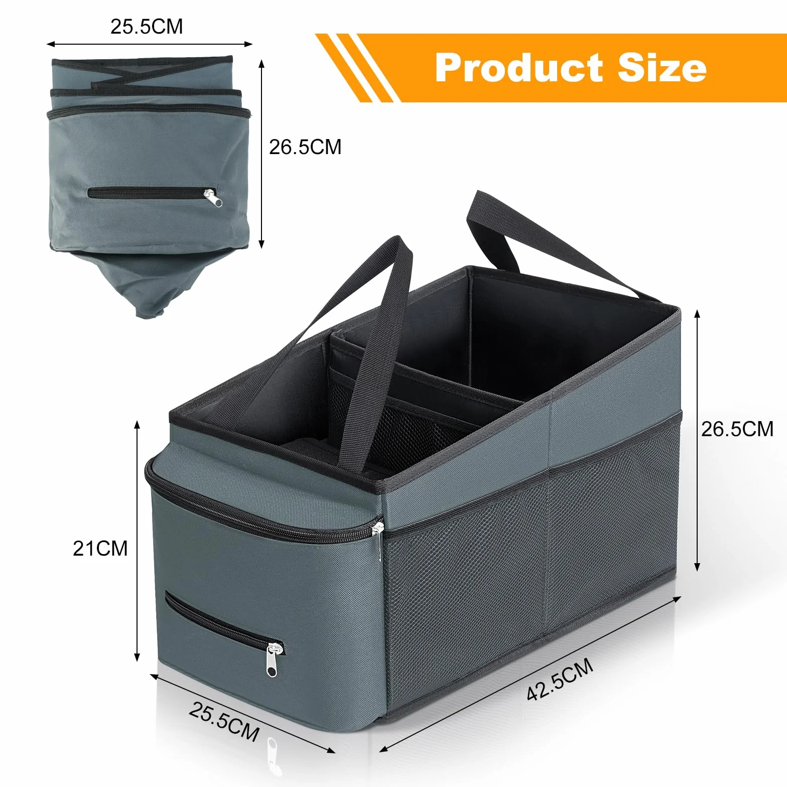 Cozary Organizer Auto, Pieghevole Organizzatore Sedili Auto con Cinture di Sicurezza & Portabicchieri, Organizer Macchina Per Giocattoli, Libri, Snack, Grigio scuro