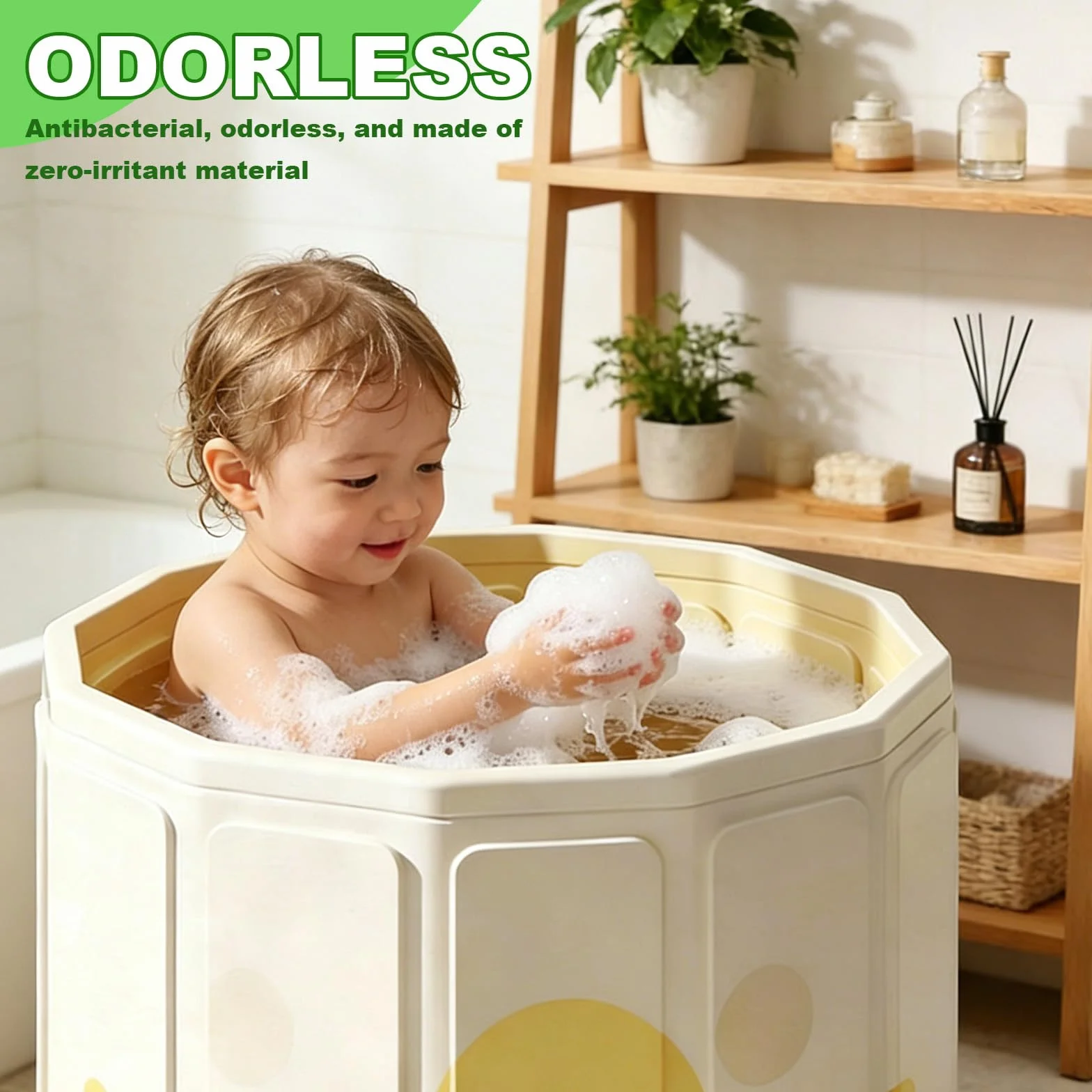 Vasca da Bagno Pieghevole per Bambini, Vasca da Bagno Portatile per Bambino, Adatta da 0 a 5 Anni, con Tappo di Scolo, Green
