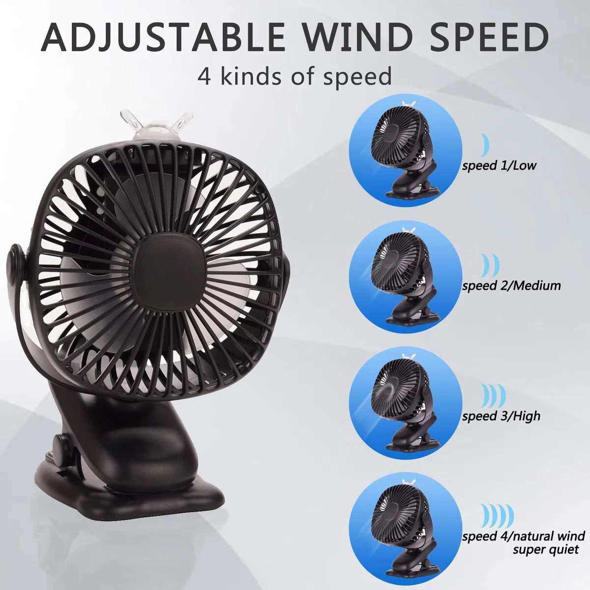 Venforze Clip on Stroller Fan, 6000mAh USB fan Mini Personal Desk Fan con batteria ricaricabile azionato 4 Velocità 360° rotazione raffreddamento Desktop Fans per Buggy carrozzine passeggini uffici