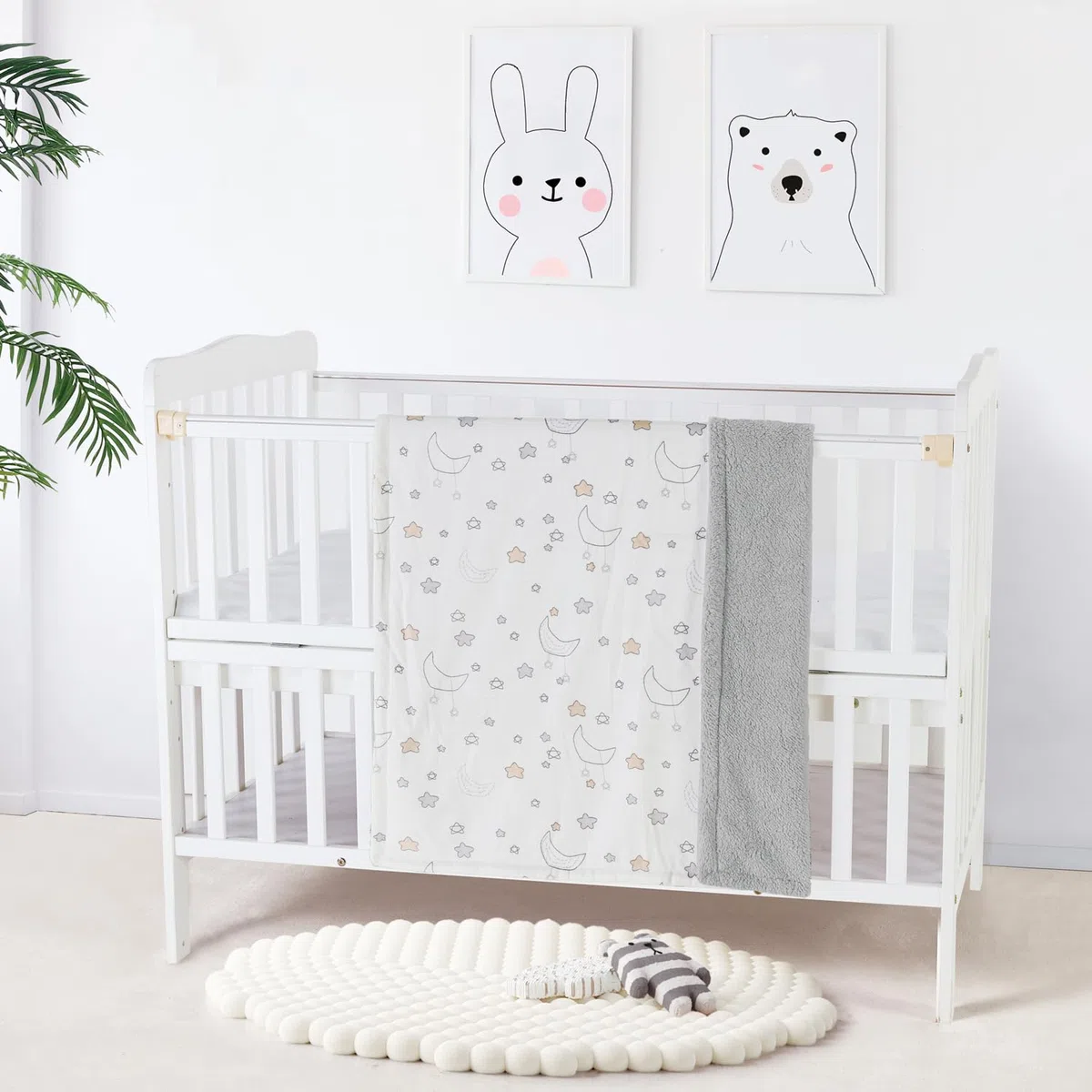 CREVENT 2 pezzi di coperte 75cmX100cm, morbide e calde, per neonati e bambini piccoli, per lettino, culla, passeggino - Nuvola grigia + Notte in pelliccia di visone