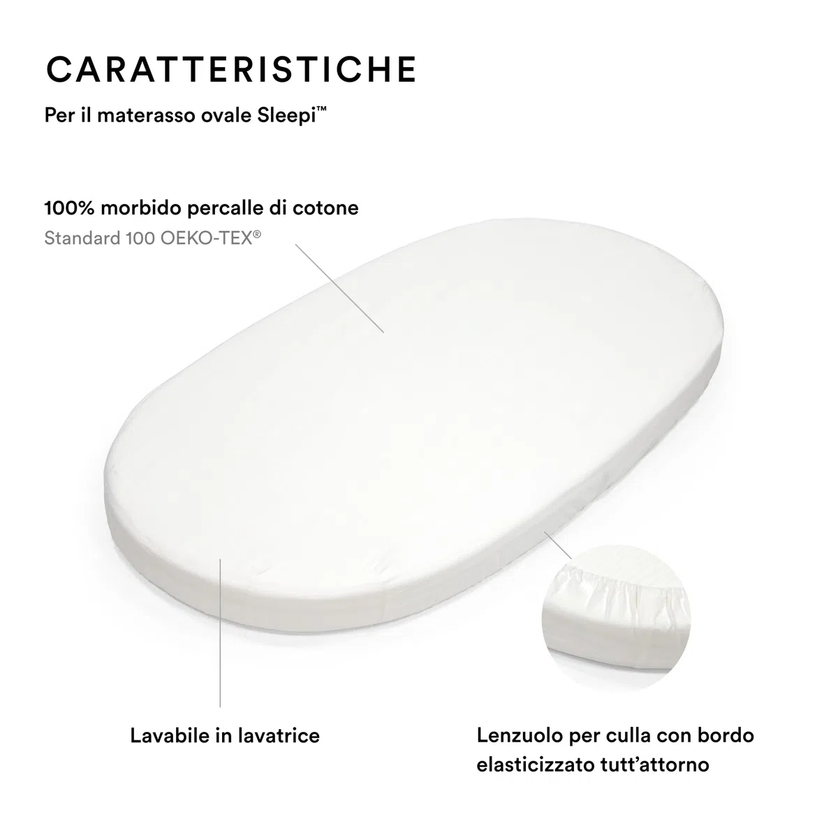 Stokke Lenzuolo sotto Sleepi, Bianco - Morbide lenzuola per sogni dolcissimi - Per i letti Sleepi - 100% morbido percalle di cotone - Lavabile