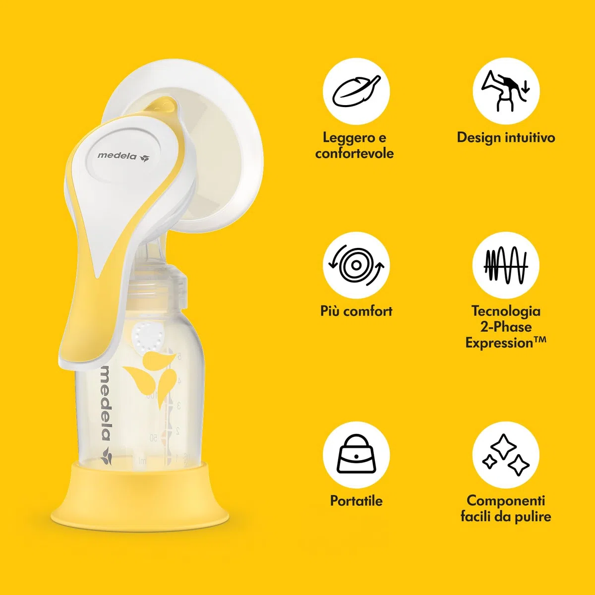 Medela Harmony Tiralatte Manuale Singolo, Design Svizzero Compatto con Coppe PersonaFit Flex e tecnologia Medela 2-Phase Expression