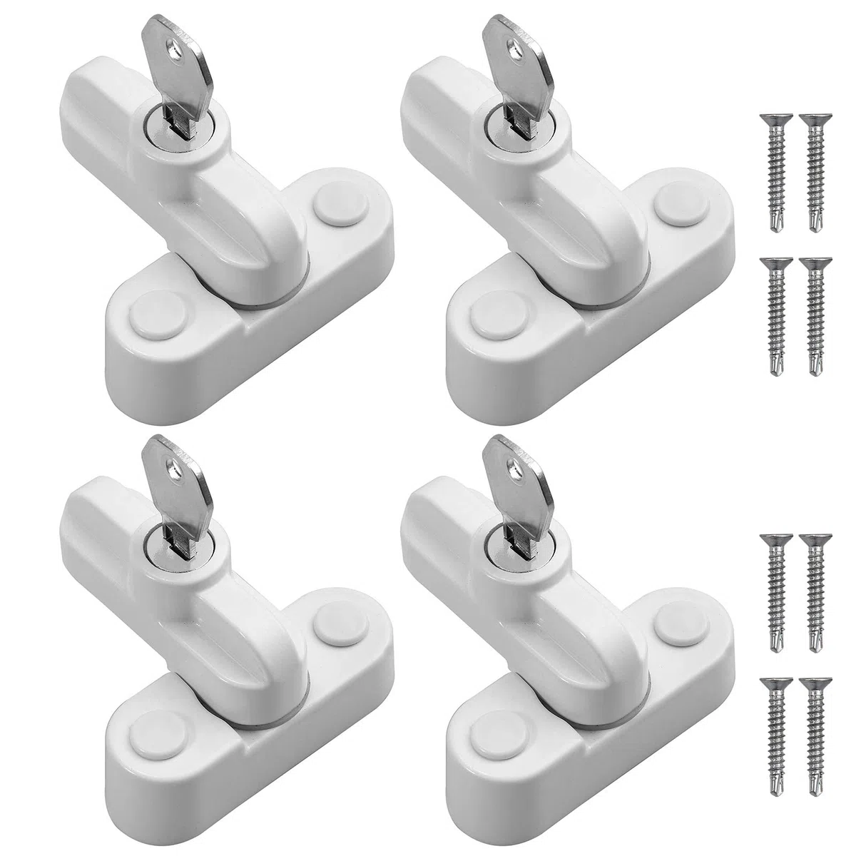 Kamtop 4PZ Chiusura di Sicurezza con Chiave Sash Blocker per Finestra e Porta Serrature di Sicurezza in UPVC PVC per Finestra Serratura per Finestra a Forma di T in Lega di Zinco per Bambini-Bianco