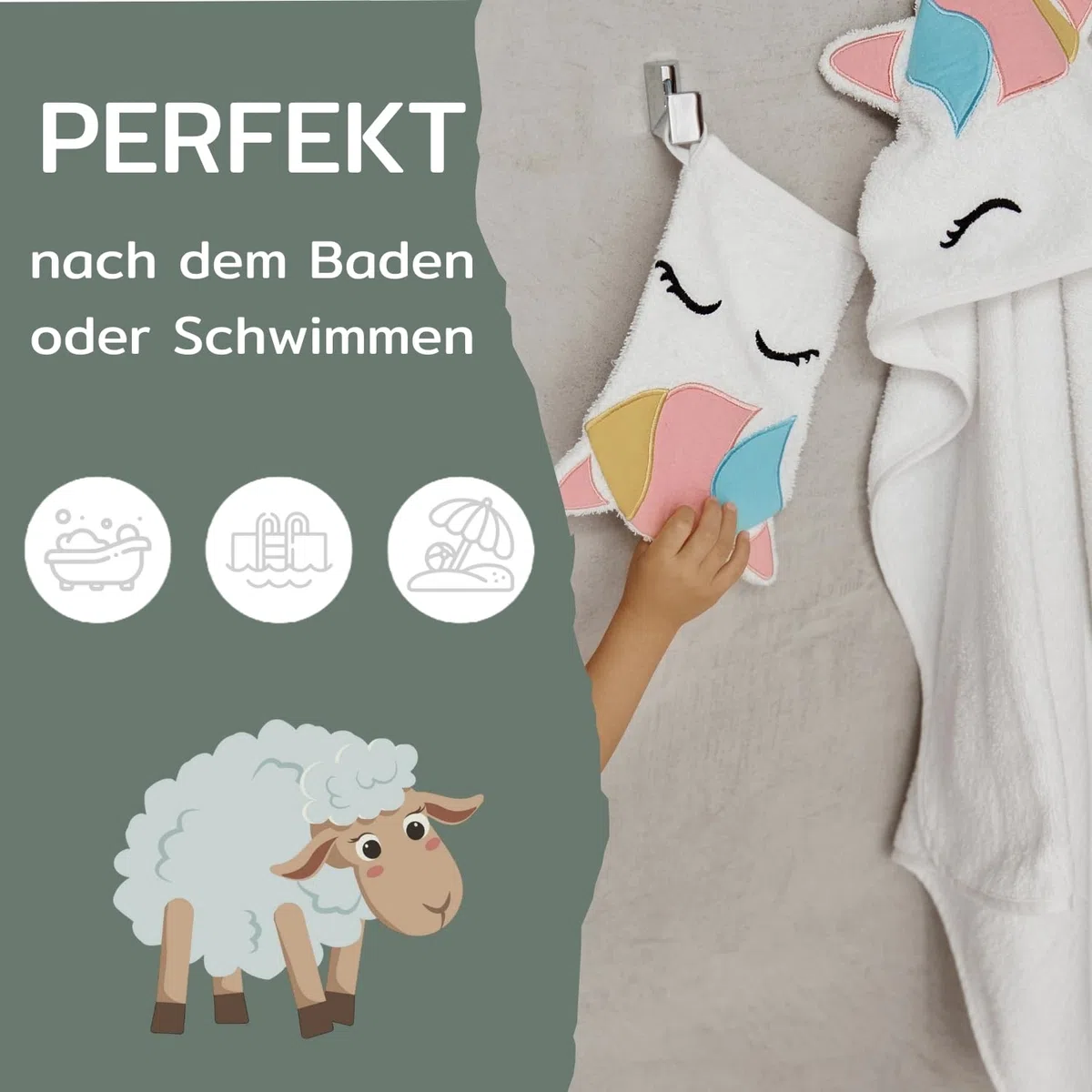Asciugamano unicorno per bambini 0-3 anni – Asciugamano da bagno 80 x 80 cm con cappuccio e asciugamano – Asciugamano per bambini in morbido cotone – Asciugamano da bagno unicorno come