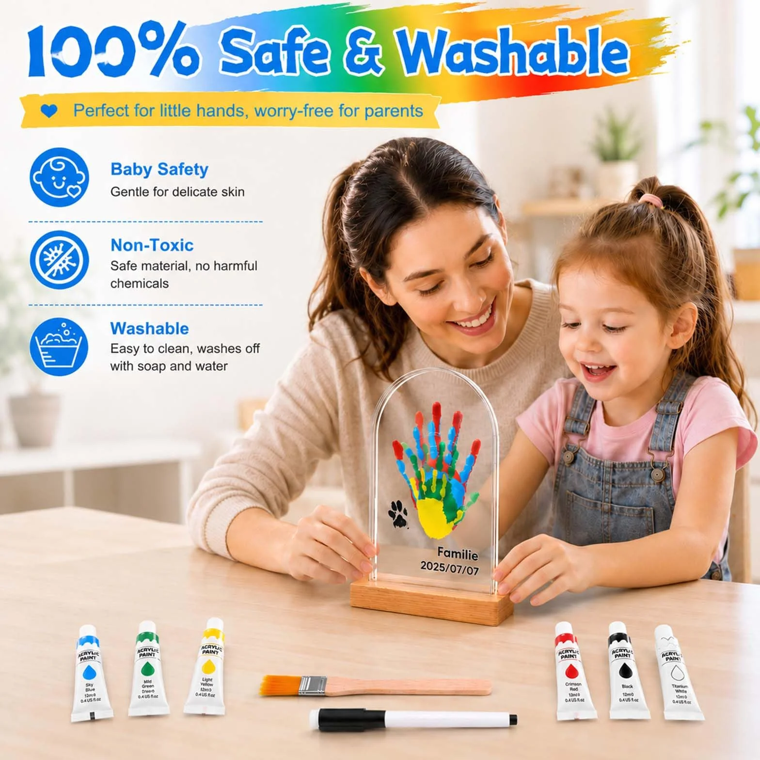 Kit Impronte Famiglia per 5 Persone, Set Impronte Mani e Piedi Bambino, Colori a Dita Non Tossici, Regalo Nascita Personalizzato per Neonati e Bambini, Idea Regalo di Natale