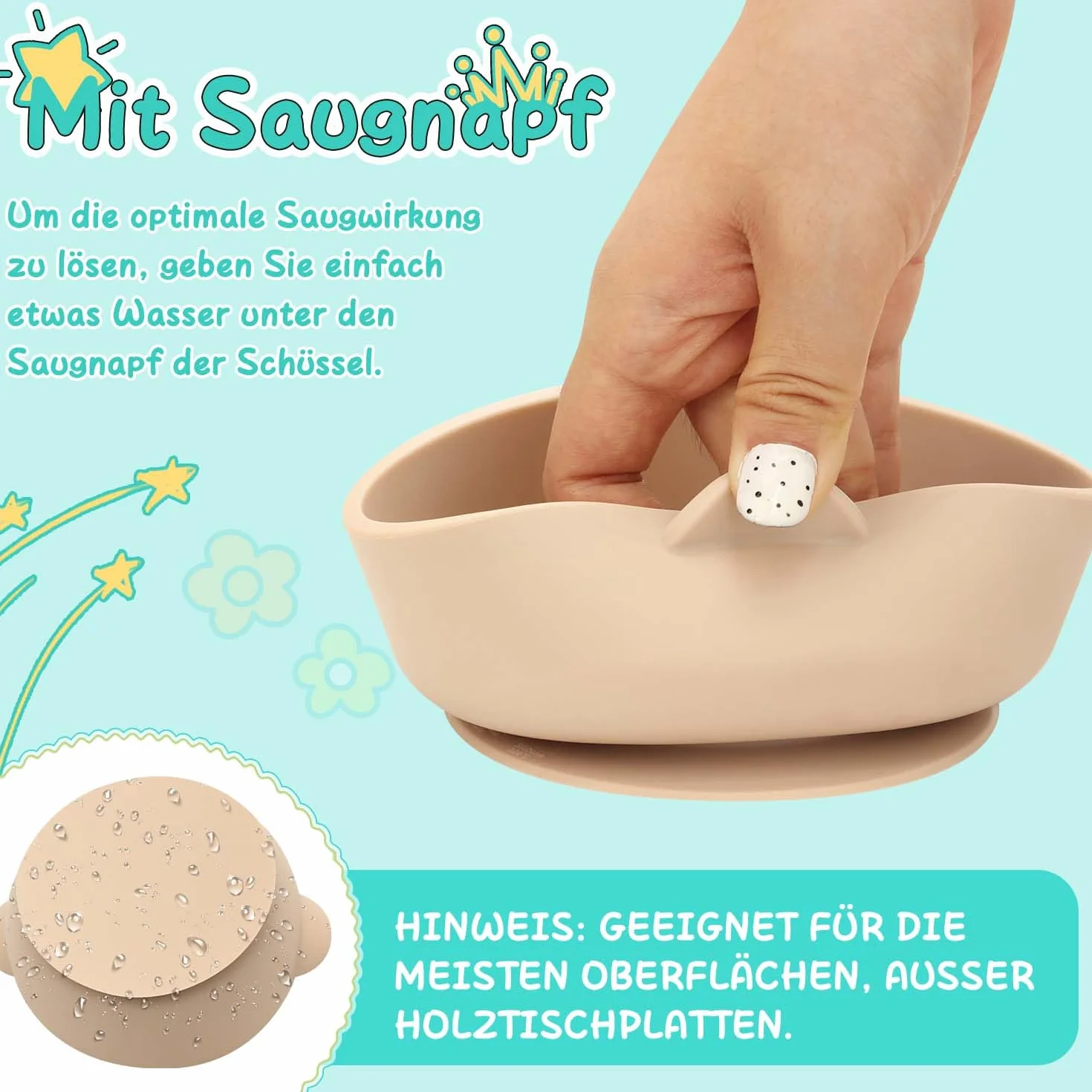 3 ciotole in acciaio inox con ventosa e coperchio, in acciaio inox, per bambini, antiscivolo, per porridge e snack, senza BPA, lavabile in lavastoviglie