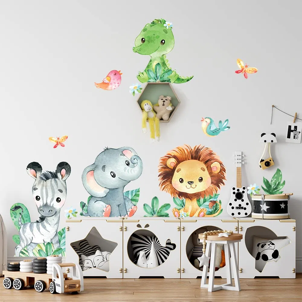 kina - Adesivo Murale Bambini Decorazione Parete Cameretta R00645 - Materiale Eco-Tessuto, Ecologico Anallergico, Riposizionabile, Effetto Carezza, Asilo Nido - Grafica Savana e Misura 120x30 cm