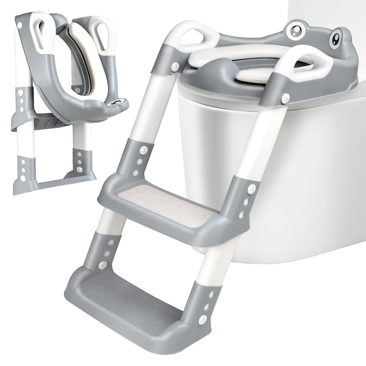 Sedile WC per Bambini con Scale, WC per Bambini, 2 in 1, con Scale, per Ragazzi e Ragazze, Sedile WC con Poliuretano, Regolabile in Altezza e Pieghevole, Antiscivolo con Spritzsc