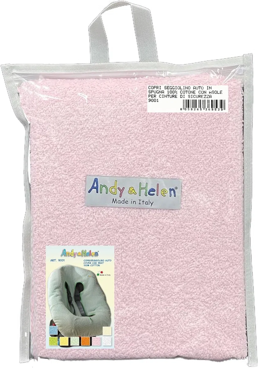 Andy & Helen 9001MAXI Copri Seggiolone Auto Spugna Maxi di Cotone 100% Copriseduta Universale, Antiallergico per Bambino e Neonato - Made in Italy (Rosa)