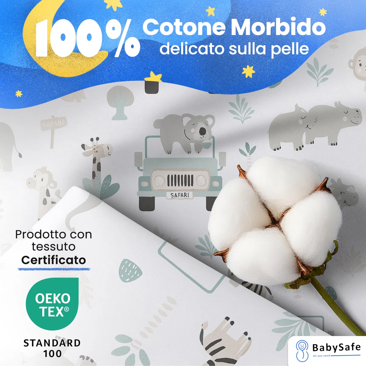 BABYSAFE Set Copripiumino Lettino 100x135 e Federa Cuscino 40x60 Coordinata, 100% Cotone Certificato Oeko-Tex - Copripiumino 100x135 Neonato per Culla, Lettino o Carrozzina Made in Europe