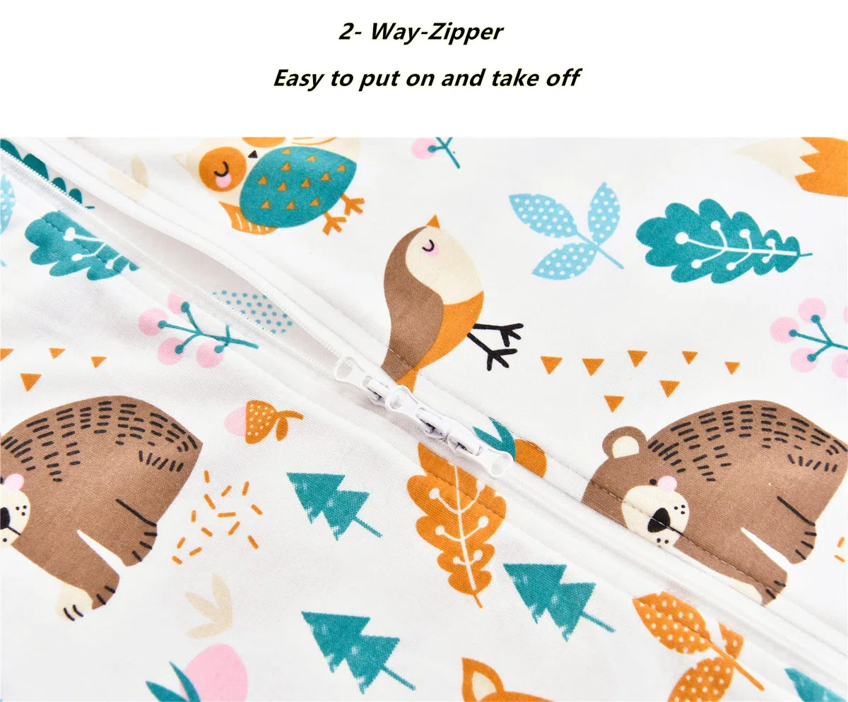 Chilsuessy - Confezione da 2 pezzi, sacco nanna estivo con piedi, 0,5 Tog, 100% cotone, per bambini e bambine, motivo animali della foresta, 100 cm (1 confezione)