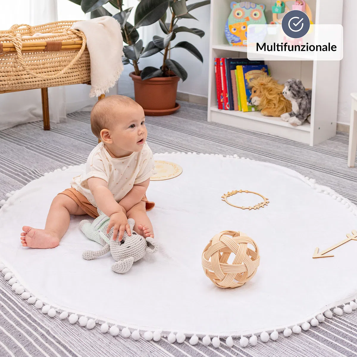ODOXIA Coperta Mesi Neonato In Italiano | Tappetino Rotondo Mesi Per Maschio O Femmina, Unisex | Genere Neutro | Regalo Baby Shower Per Neomamme | Copertina Mesi Neonato | Cornici In Legno Incluse