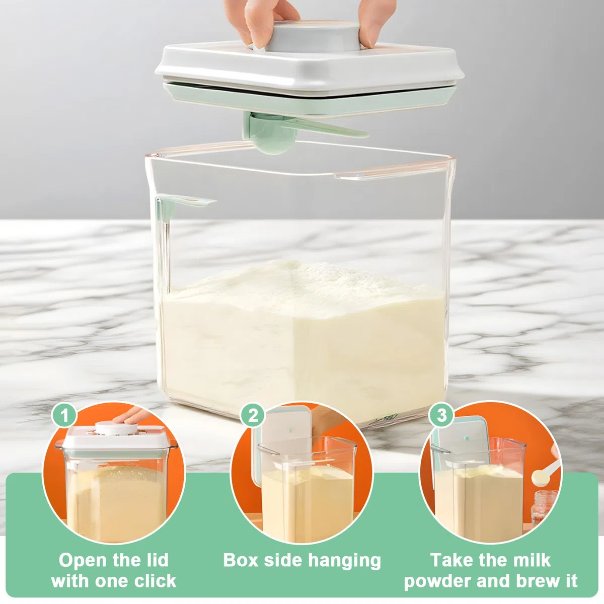 1700ml Dispenser per Latte in Polvere Neonati con Cucchiaio Dosatore, Contenitore Coperchio Pressione Ermetico Resistente Umidità, Porta Lavabile Lavastoviglie & Senza BPA per Caffè, Cereali e Farina