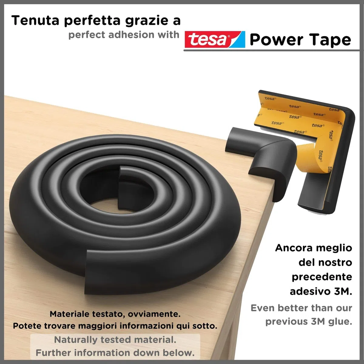 BEARTOP morbido paraspigoli | forte adesivo Tesa | protegge neonati, bambini e anziani | per tavoli, piani, cassettiere | paraspigoli autoadesivo per tavoli | nero