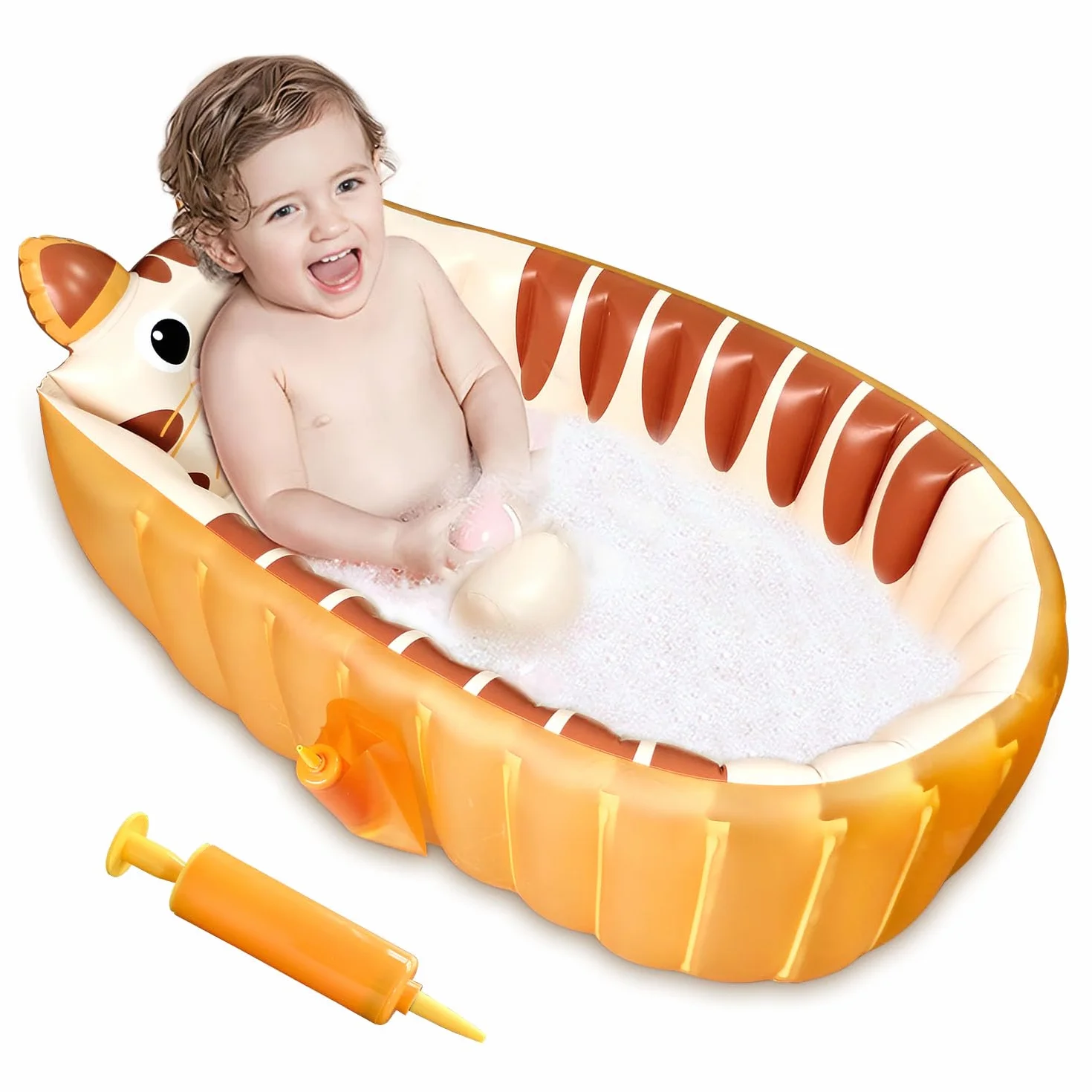 Boczif Vaschetta Bagnetto Neonato, Bagnetto Neonato, Piscina Gonfiabile Bambini, Vasca da Bagno Pieghevole,Vaschetta Bagnetto Bambini 1-3 anni 90 x 55 x 30 cm (Arancione)