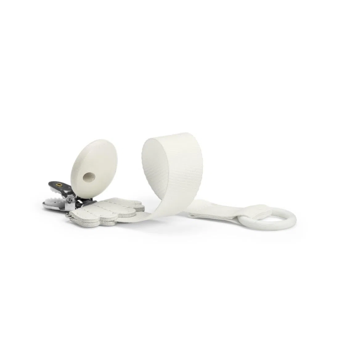 Elodie Details Catena portaciuccio e clip in legno Duo, anello universale in silicone, adatto a tutti i ciucci, design scandinavo - Vanilla White Binky Bloom/Vanlilla White Wood Clip