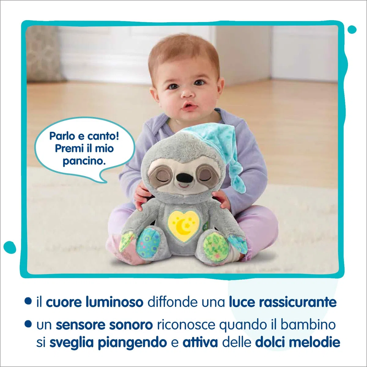 VTech Dormiglione, Dolce Nanna, Peluche con Luce Notturna Bambini, Luce Musicale con 25 Melodie e 3 Canzoni, 3 Modalità di Ascolto, Lingua Italiana, Batterie Incluse, 0-6 Anni