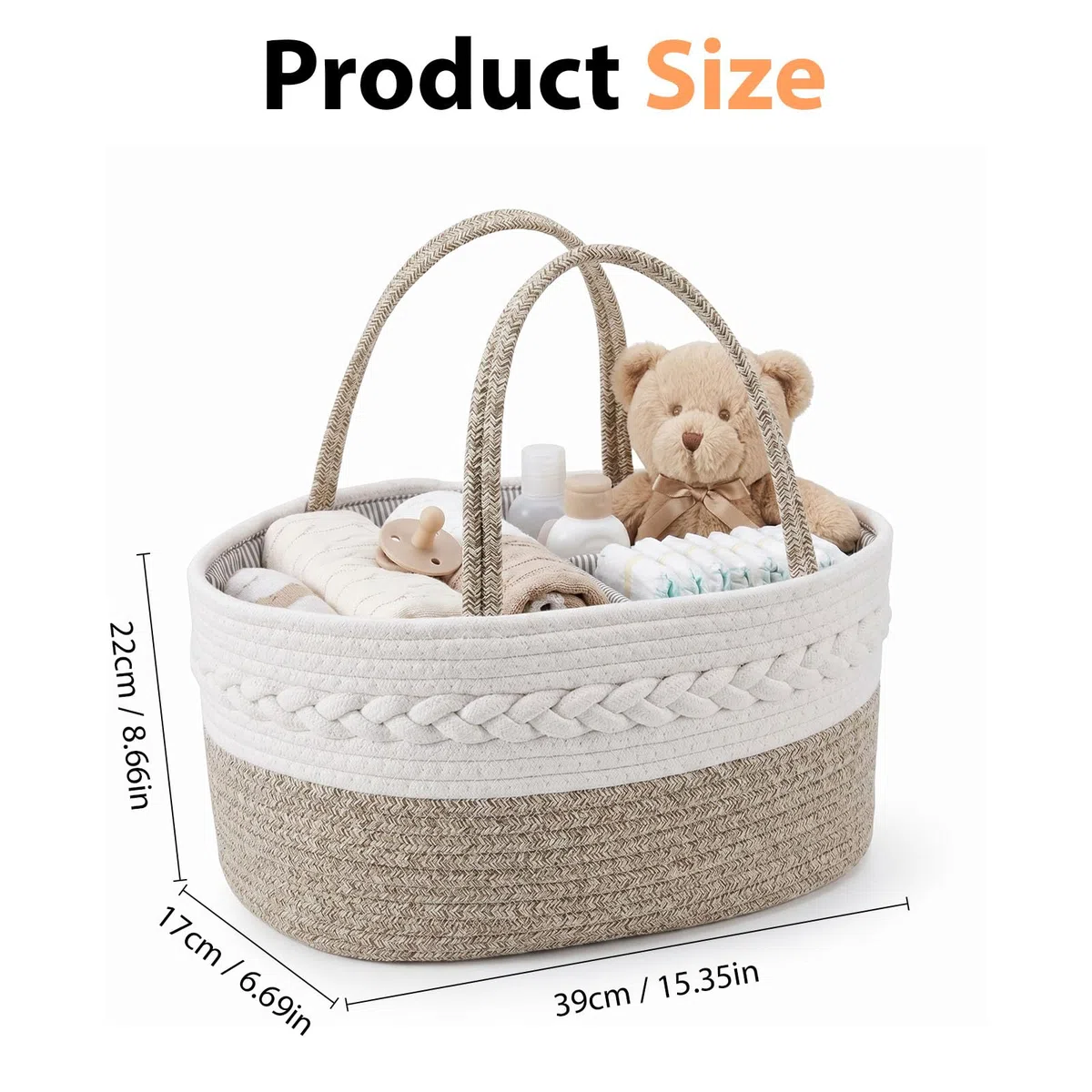 Cestino Porta Pannolini Neonato, Cesto Porta Oggetti in Corda di Cotone, Organizer Pannolini Fasciatoio con Maniglie e Scomparti, Contenitore Multiuso per Prodotti Bebè e Baby Shower