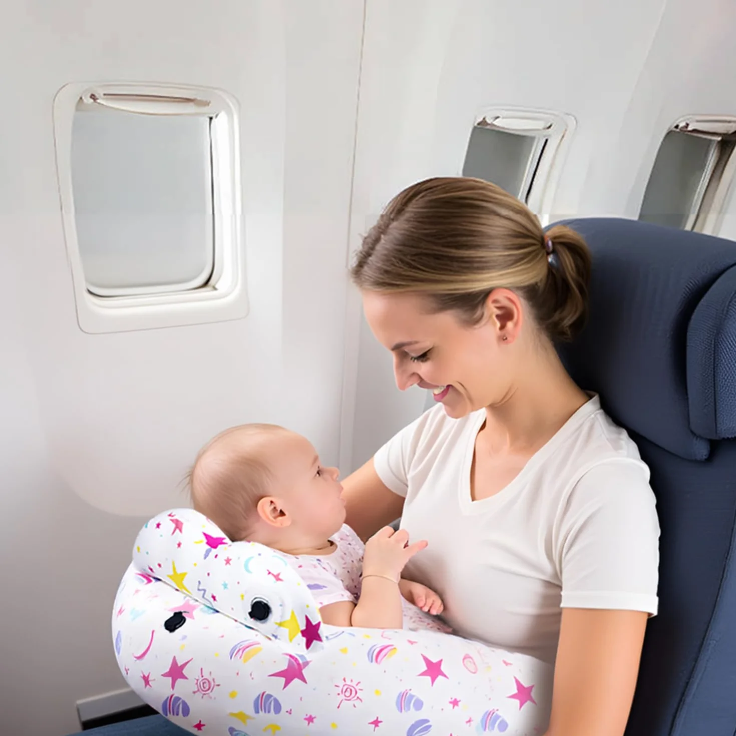 Cuscino gonfiabile per allattamento al seno - Cuscino da viaggio per l'alimentazione dei bambini, supporto per la mamma, cinghia regolabile in vita, fodera rimovibile in cotone 100% - Essenza