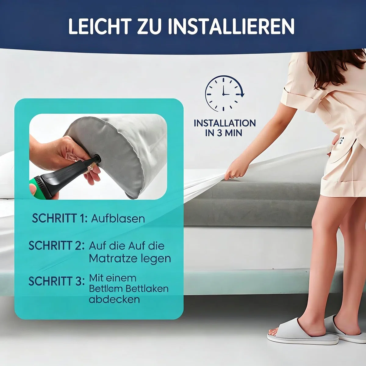 Confezione da 2 protezioni gonfiabili per letto da viaggio, gonfiabili, 140 cm, per bambini e neonati (2 grigi)