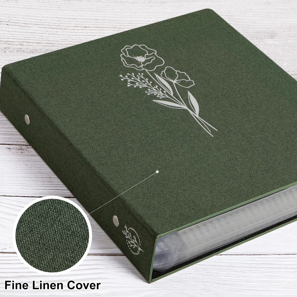 Lanpn Album Fotografico Scrapbooking 30x30 cm, Biancheria Album Foto Portafoto Raccoglitore a 3 anelli 30 x 30 cm con 30 Tasche 60 Pagine (Verde)