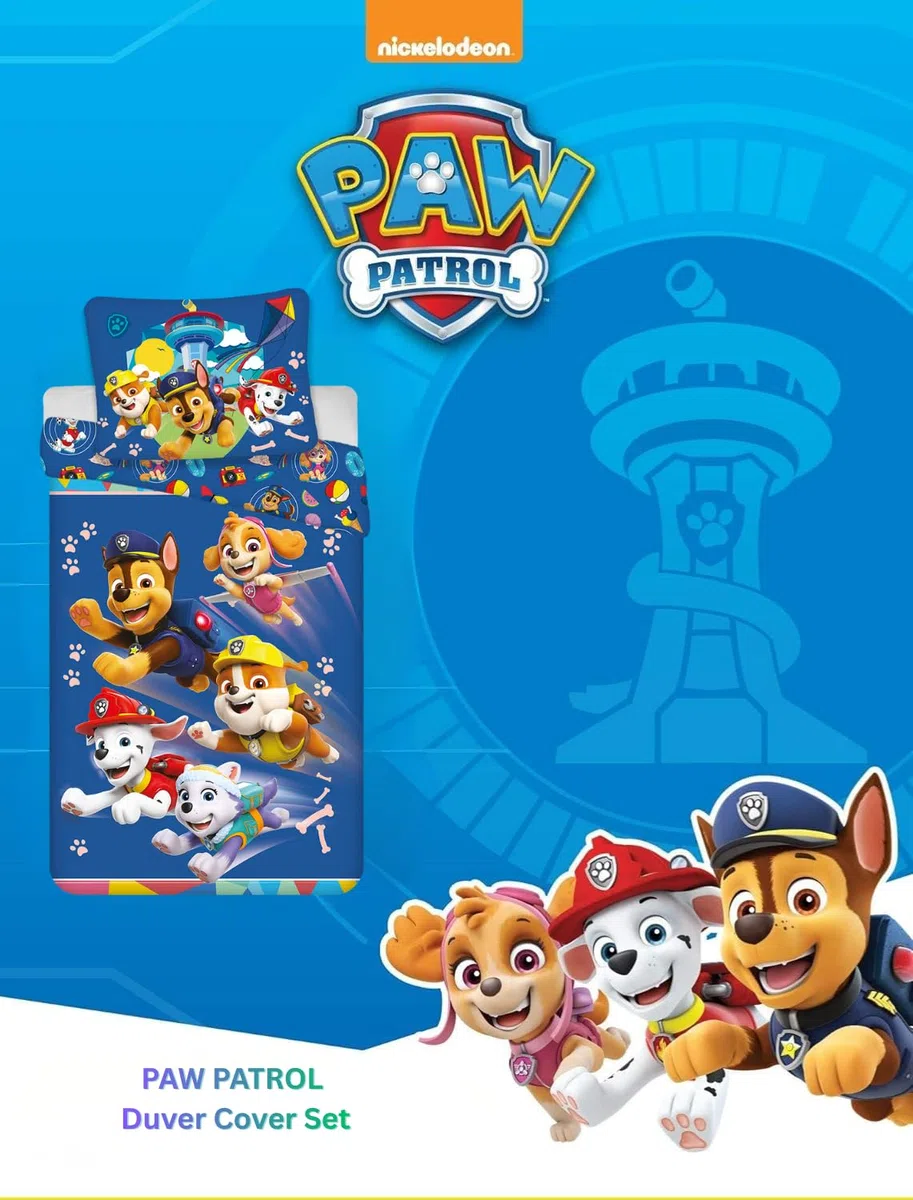 Paw Patrol, set di biancheria da letto per letto singolo, 140 x 200 cm, con federa 60 x 65 cm, 100% cotone, design "Rescue Team Adventure", biancheria da letto per bambini, morbida e traspirante