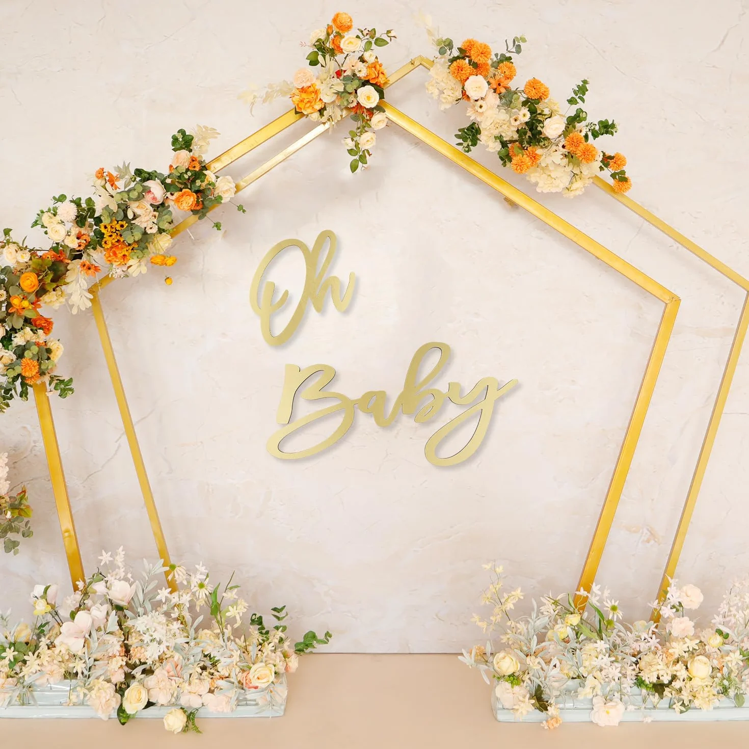 Cartello Oh Baby - Striscione in Legno per Baby Shower con Lettere Dorate - Decorazioni per Sfondo Neonato e Bambina