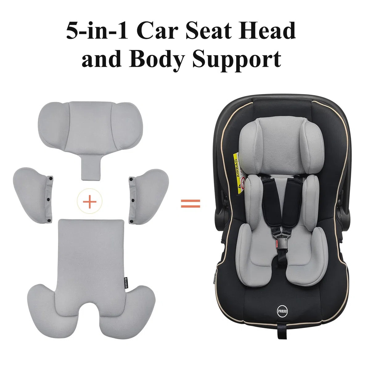 Innokids inserto per seggiolino auto per neonati, morbido e imbottito, supporto per la testa rimovibile e supporto laterale per seggiolini auto, passeggini, altalene (grigio chiaro)