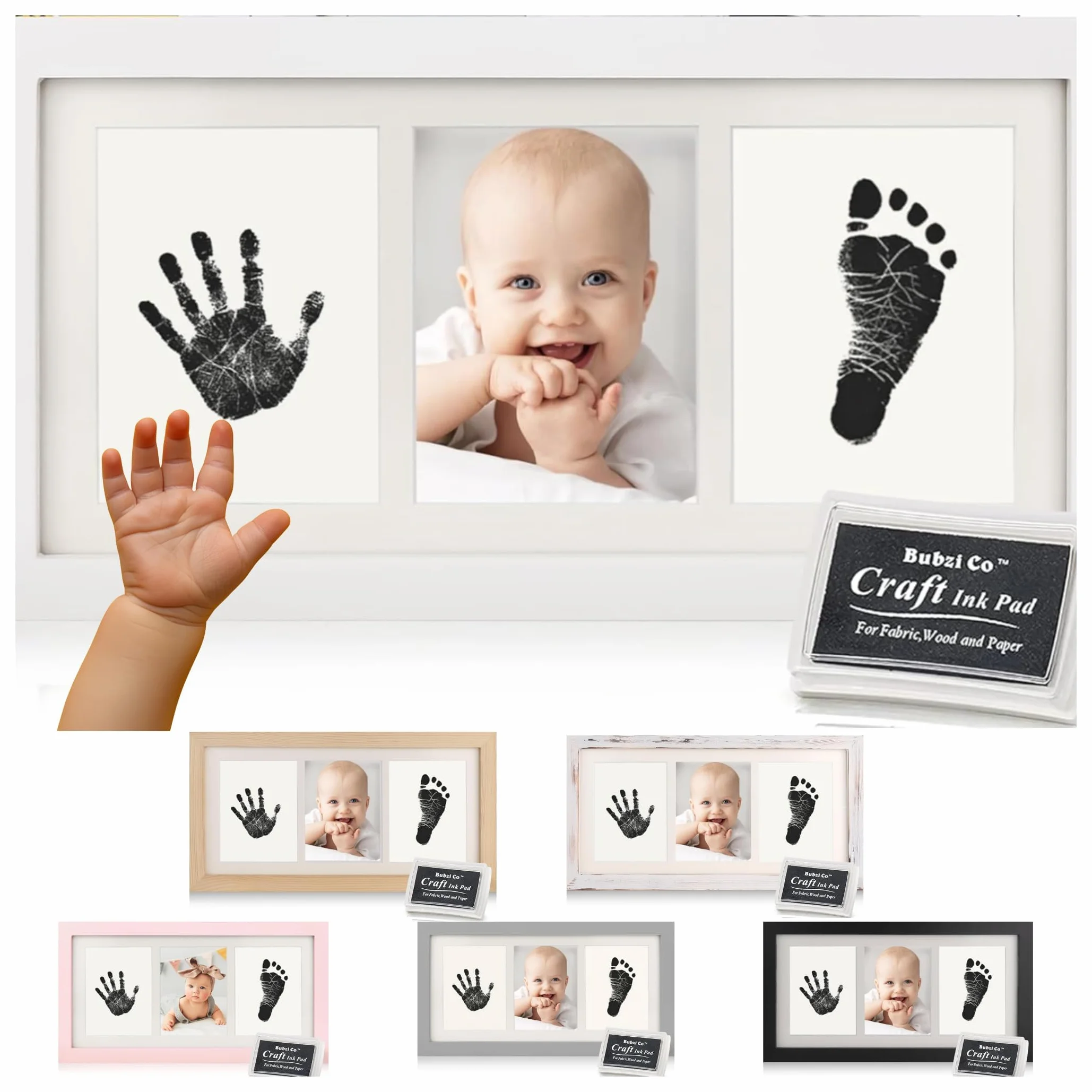 Bubzi Co Bellissimo kit per impronte di mani e cornici per foto per neonati e ragazzi (White)