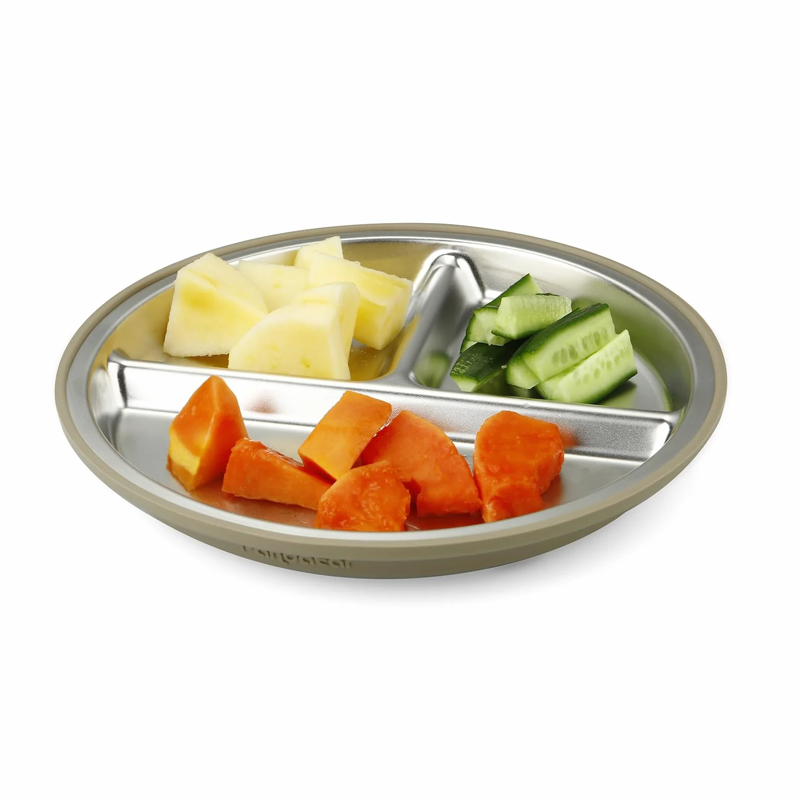PandaEar Set da 2 Piatti in Acciaio Inossidabile con Ventosa per Neonati e Set da 2 Cucchiai e Forchette, Ustensili per Bambini, Piatti Divisi per Alimentazione Autonoma (Marrone chiaro/Noce)