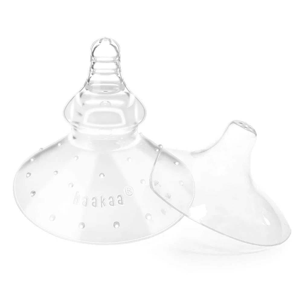 haakaa Nipple Shield Combo per neonati allattamento al seno, in silicone, per difficoltà durante l'allattamento, con borsa per il trasporto, base rotonda e ultra thin, 24 mm