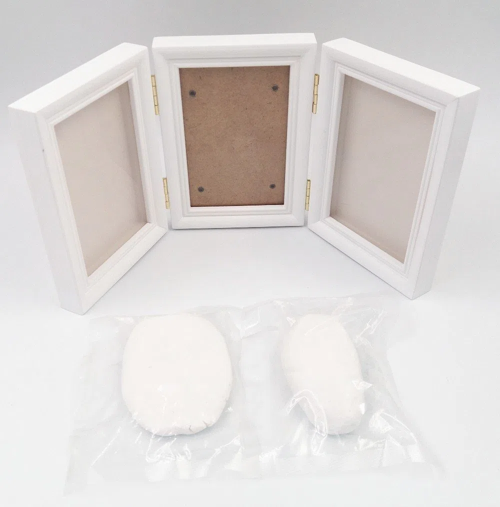JZK Bianco kit cornice neonato, impronta piedi mani dei bambini, in legno, porta foto bebe, regalo originale