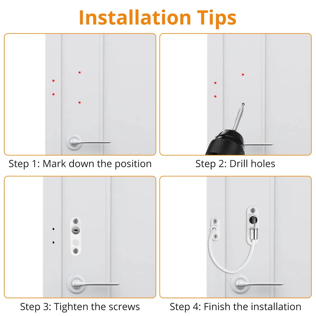 Neoteck 4PCS Cavo Limitatore di Apertura Porta e Finestra UPVC con Blocco Serratura di Sicurezza per Bambini Sicurezza di Finestra Include con Chiavi e Viti