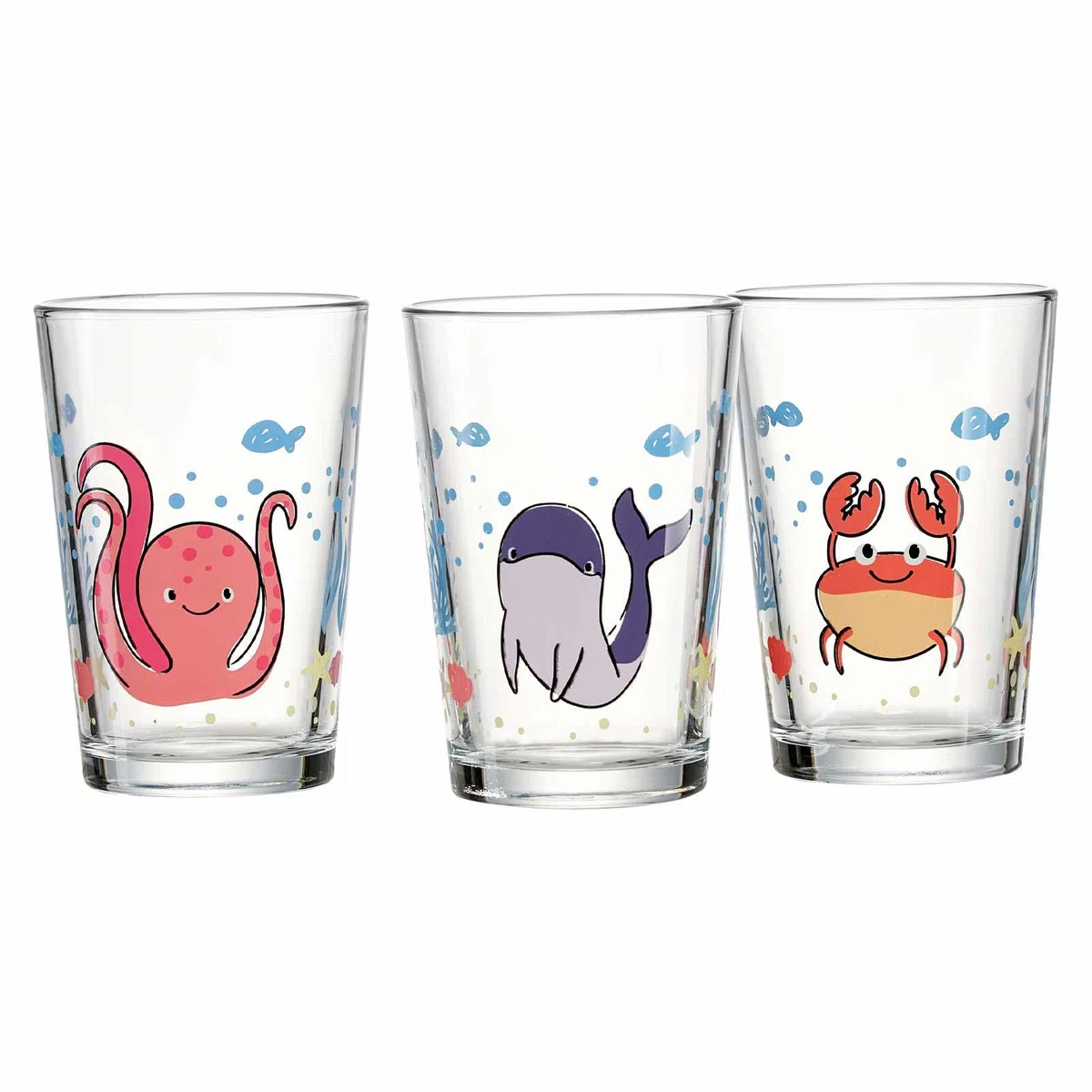 Ritzenhoff & Breker Set di 3 bicchieri per bambini da 205 ml, motivo: animali, calamari, delfino/cancro, lavabili in lavastoviglie