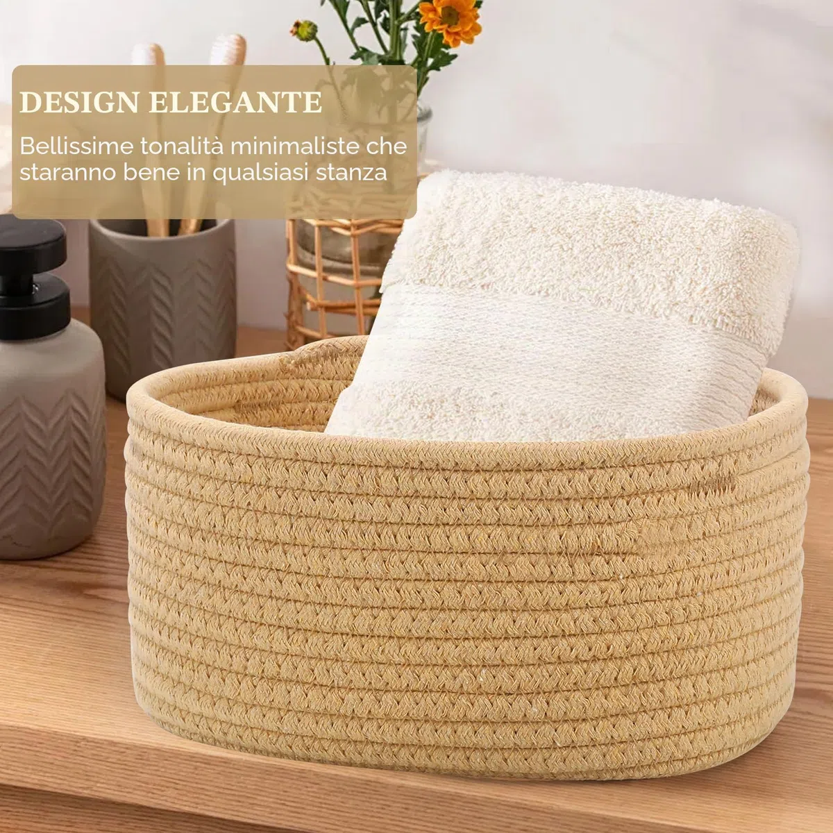 Cestini Portaoggetti, Set di 5 Piccoli Cestini in Cotone Intrecciato per Camera, Bagno e Mensole,Corda di Cotone per Bambini Bambina,Impilabile Organizer Fasciatoio
