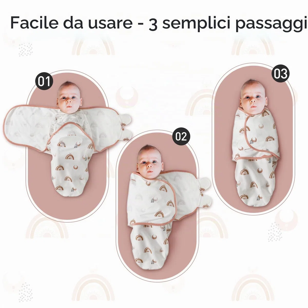 GLLQUEN BABY - Fasce per neonati per fasciare il bambino da 0-3 mesi, Oeko-tex100, 100% tessuto in cotone biologico traspirante per fasciare il bambino, confezione da 3 (Caffè)