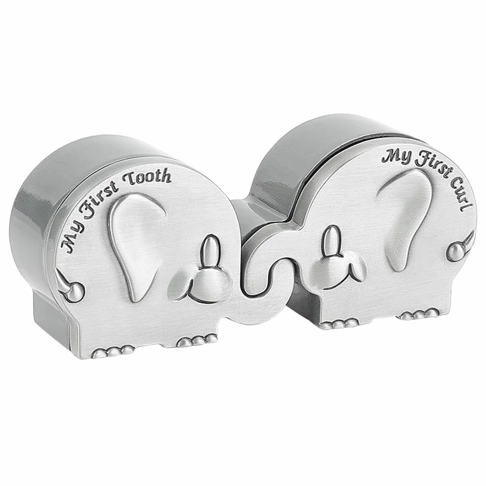 FINGERINSPIRE 2 scatole dei ricordi per primo ricciolo e il mio primo dente in argento anticato, con denti di elefante, set per bambini, battesimo, doccia