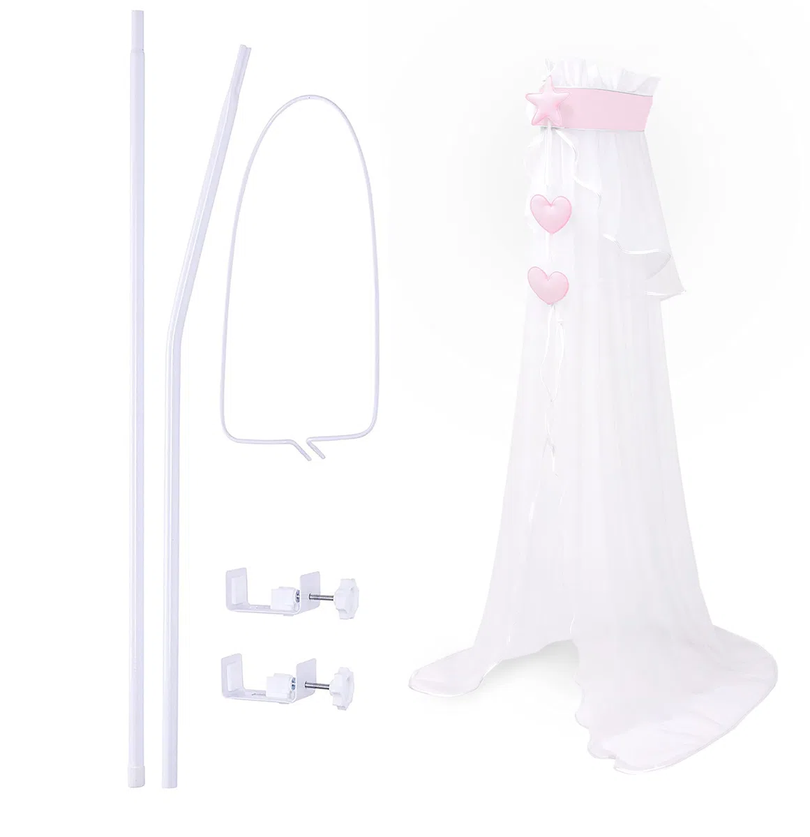 Amilian, asta con baldacchino asta per baldacchino da letto; supporto per baldacchino con baldacchino per culla; culla; lettino; tenda da letto: baldacchino completo in tessuto o chiffon (Made in EU)