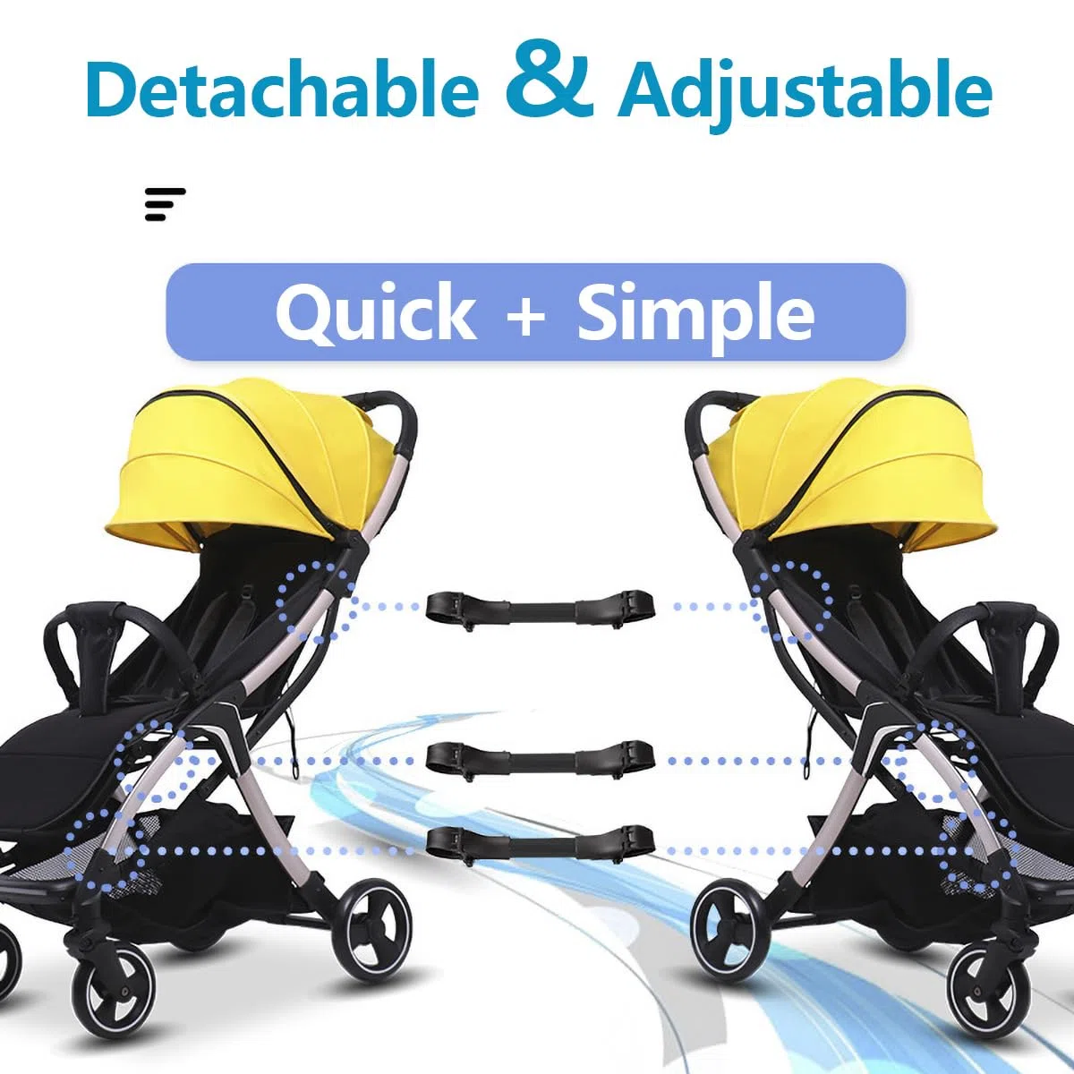 Frizione universale per passeggino – Trasforma 2 passeggini singoli in doppio passeggino | Lunghezza regolabile (20-26 cm) | Compatibile con il 99% di tutte le marche | Design leggero in alluminio e