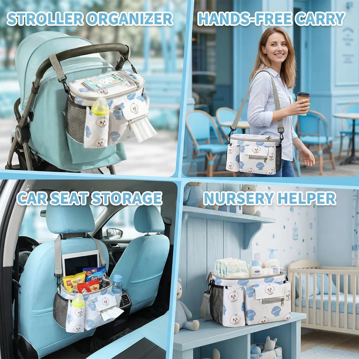 Borsa Passeggino Universale, Impermeabile e Resistente Borsa Carrozzina Neonato con Supporto di Tazza, Borsa Telefono e Tracolla, Adatta Alla Maggior Parte dei Passeggini
