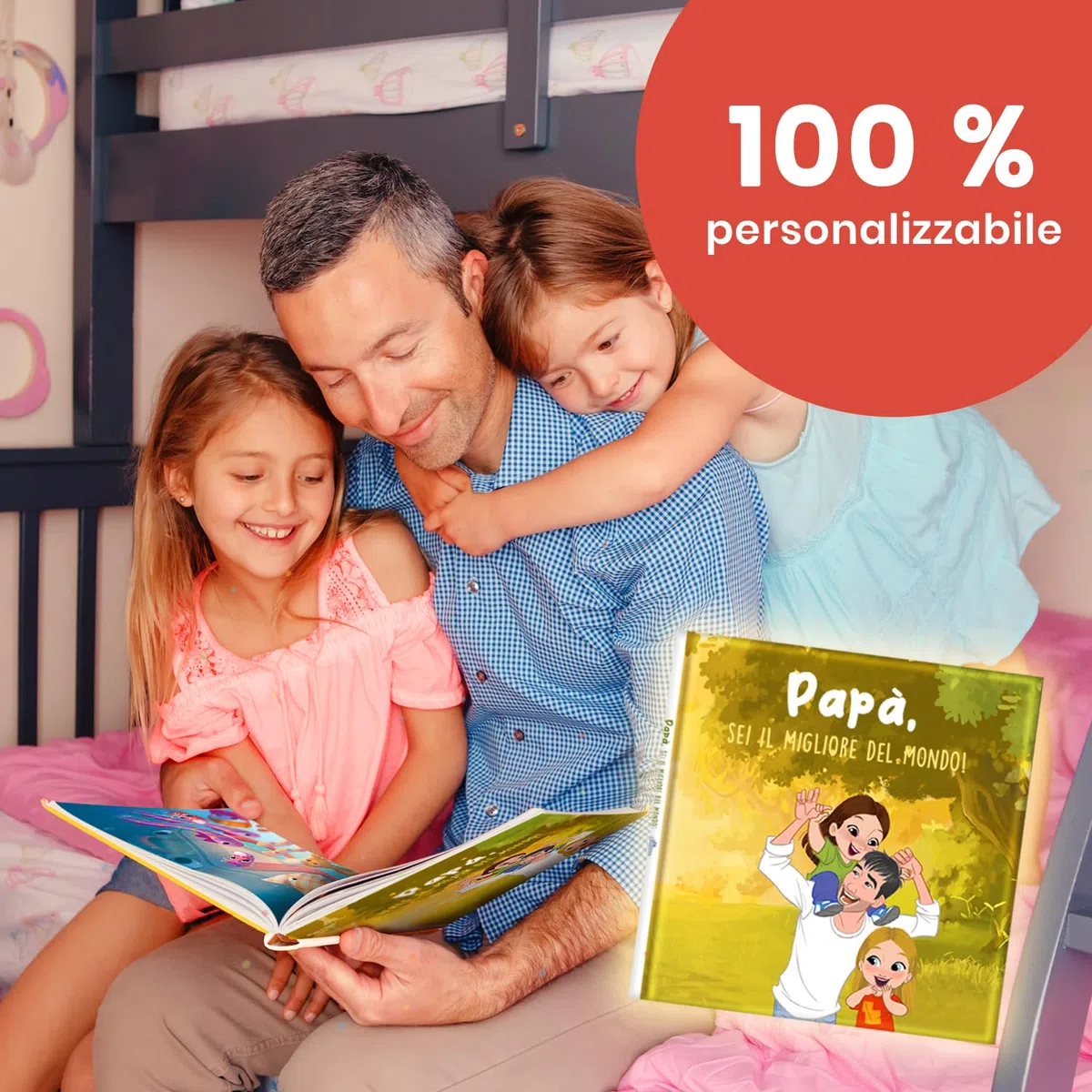 ETIKIDS Libro personalizzato per papà. Libro personalizzato con avatar. Papà, sii il più grande del mondo! Regalo originale per la festa del papà o per il compleanno. Da 4 a 7 anni