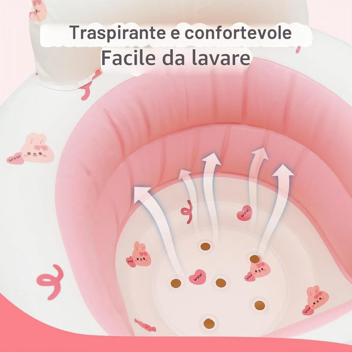 Seggiolino Gonfiabile Neonato di 3-36 Mesi di, Sedia Gonfiabile per Bebè a Pieghevole con Pompa Integrata, Supporto per Seduta per Bimbi Piccoli (Coniglio)