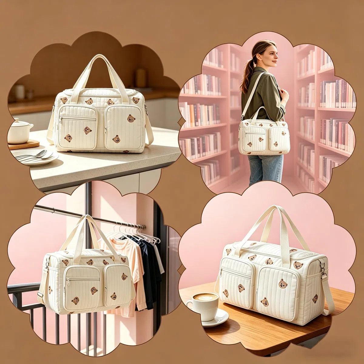 Borsa fasciatoio, borsa per ospedale, per nascita, grande borsa per il cambio del passeggino, borsa per il cambio della mamma, in cotone con ricamo, borsa da viaggio per il viaggio, la nascita in