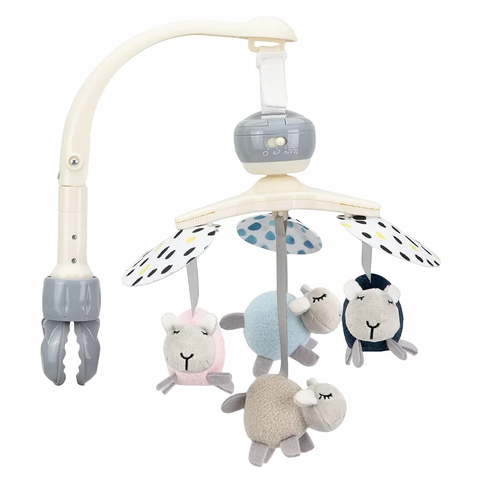 MoMi KIKI giostra mobile per bambini con 4 giochi sensoriali, montaggio rapido, 5 melodie + rumore bianco, per neonati e bambini da 0 a 5 mesi