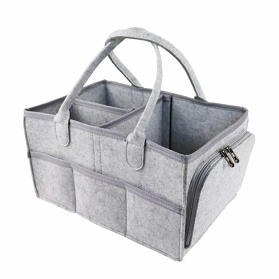Cestino Portaoggetti per Neonati, Borsa in Feltro Baby Diaper Caddy Porta Pannolino Organizzatore con Scomparti, Portatile Fasciatoio Nursery Cestini, Sacchetto per Salviette, Grigio