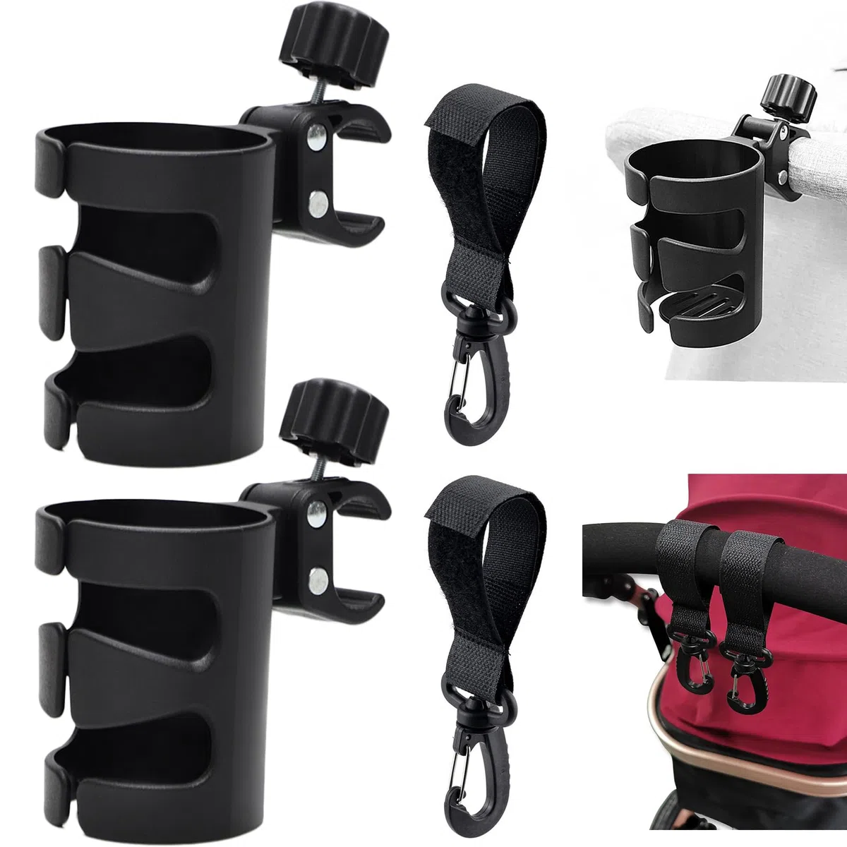 Porta Biberon per Passeggino, Portabicchieri per Passeggino Universale con Gancio, 2 Pezzi Porta Borraccia per Biberon Tazza di caffè Bevande, Portabevande per Passeggino Sedia a Rotelle